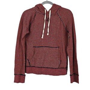 J. Crew Red/Navy Blue Stripe French Terry Pullover Hoodie Sweatshirt XS 50480